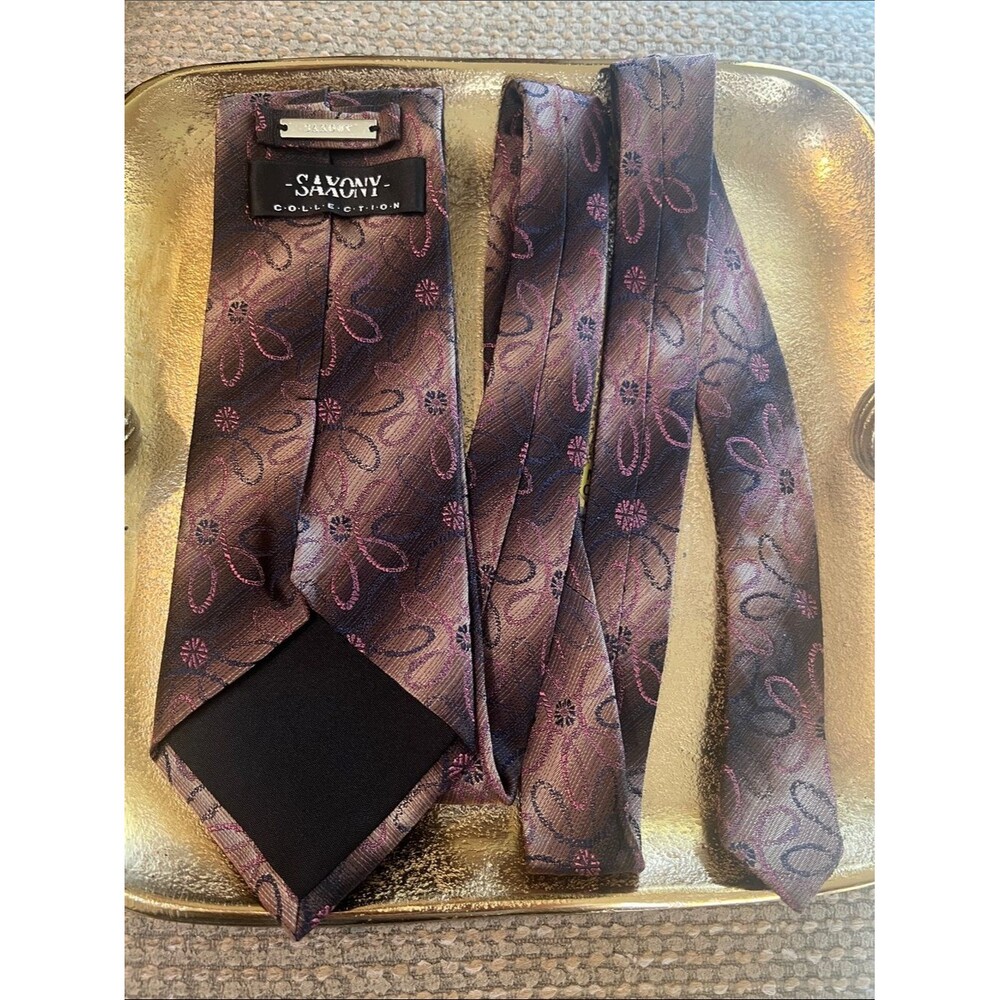 #2176**Men's Olive Mixed Purple Floral Silk Tie